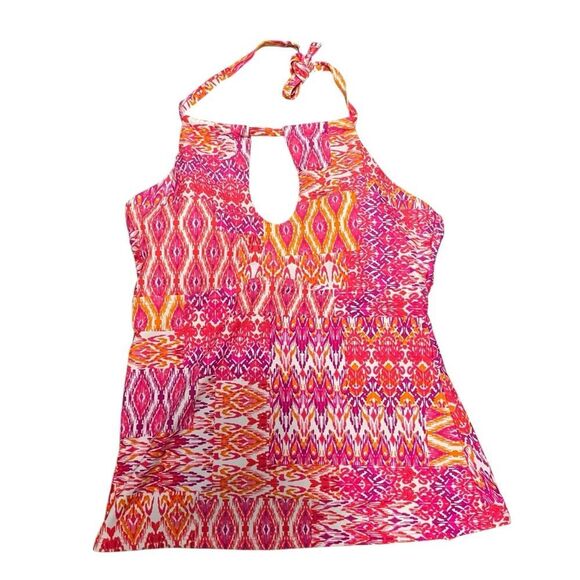 Island Waves Tankini Top Vibrant Pink and Orange Halter Top Size 12 NWT - Picture 1 of 5